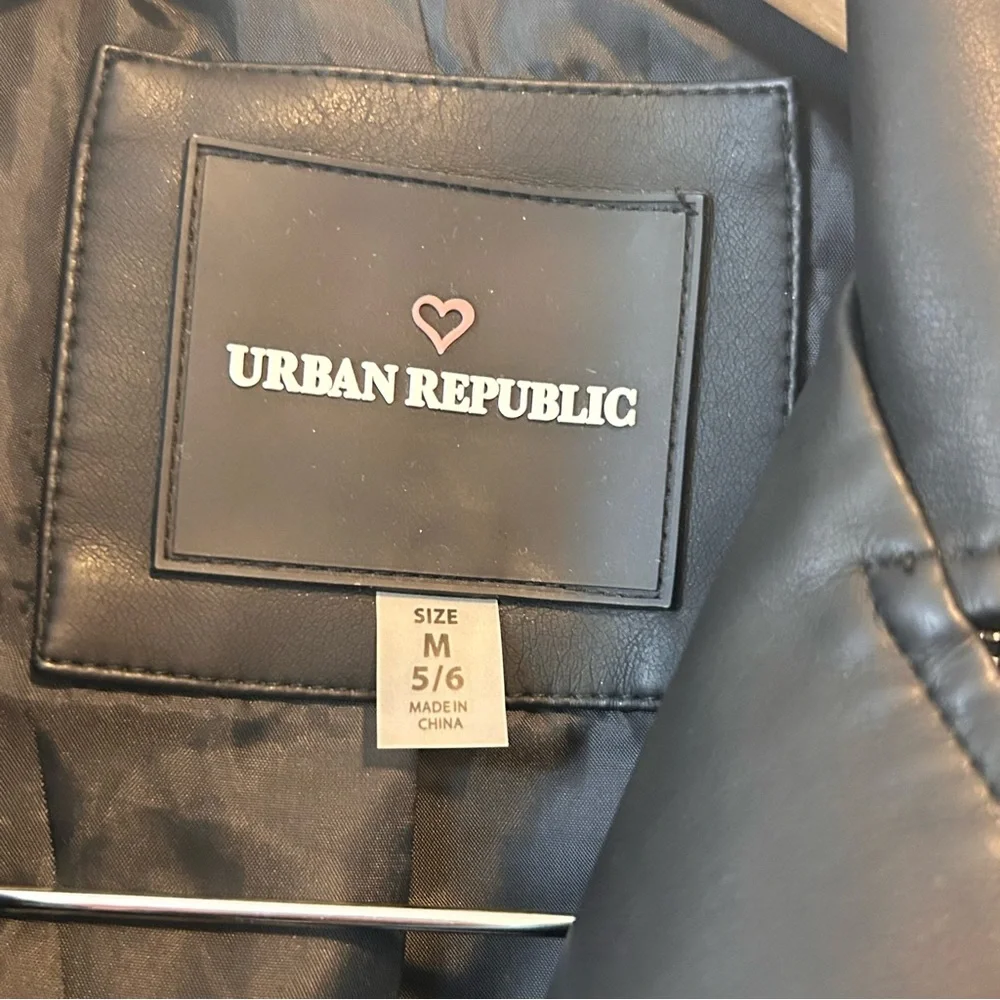Urban Republic 5/6 Girls Black Faux Leather Kids Jacket